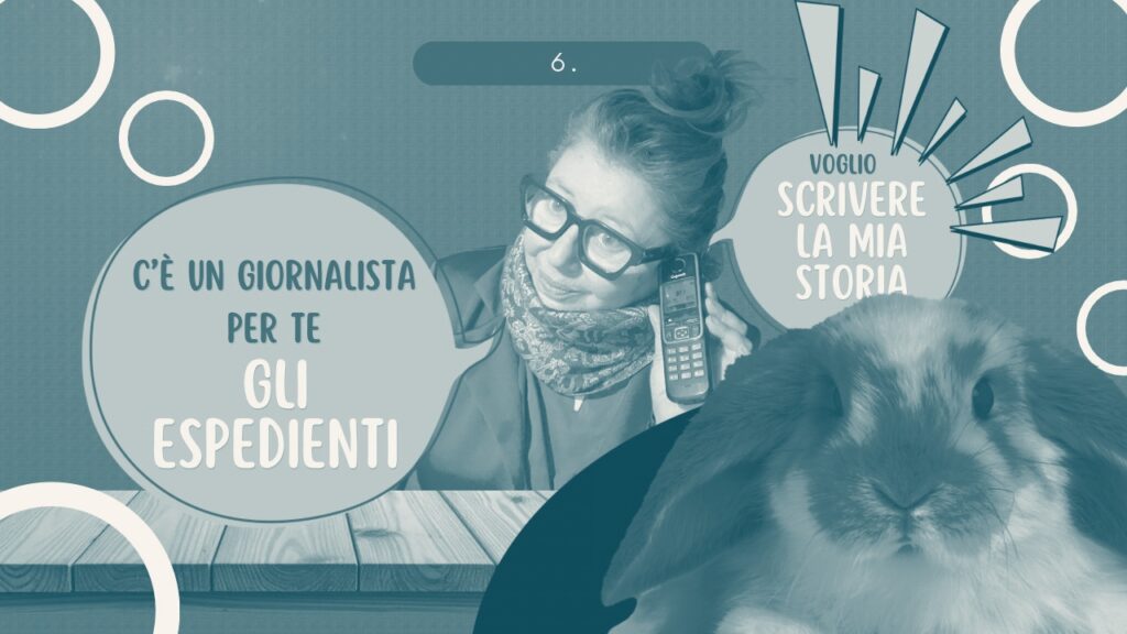 Donna con occhiali al telefono con un coniglio – tutorial 7: struttura narrativa per scrivere la mia storia
