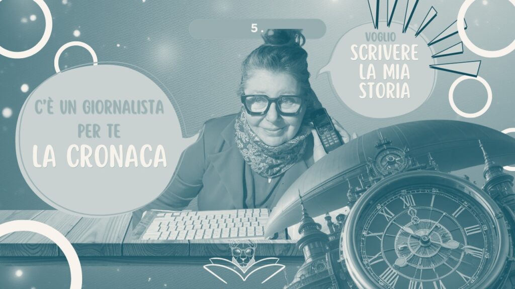 Donna con occhiali al telefono, con un orologio – tutorial sulla Cronaca e preparazione del materiale per scrivere la mia storia